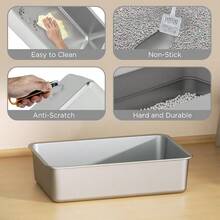 Citylife - Caja de arena para gatos de acero inoxidable con tapa entrada frontal y superior caja de arena de metal extragrande con cuchara y alfombrilla de doble capa antifugas antiadherente gris - Gris Claro - Ver 6