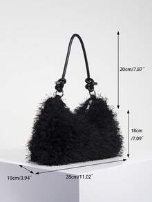 Solid Fluffy Soft Candy Color Satchel Bag, Y2K Style Faux Fur Tote Bags For Ladies, Party Bag, Party Dresses For Women, Winter Fur Purse, Suitable For Commuting, Work, Gatherings, Parties, Perfectly Matching With Fall Outfits Womenfall Clothes For Women, New Arrival Fur Bag For Women - 黑色 - 查看 8