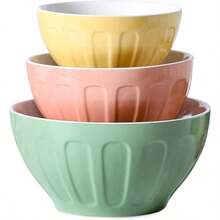Lareina - Cuencos de cerámica para cocina juego de cuencos grandes para servir hornear preparar alimentos cocinar ensalada masa madre regalo apto para microondas tamaño grande de 3.2/1.7/1.2 - amarillo  rosa  verde - Ver 1