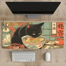 1件装黑猫爱拉面店卡通艺术大号游戏鼠标垫，光滑键盘垫，带缝边桌面垫，防滑橡胶底座鼠标垫，电脑配件，适用于办公室和家庭 - 彩色 - 查看 8