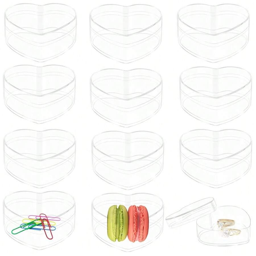Acrylic Boxes 12 Pieces Clear Heart Box With Lids Heart-Shaped Crystal Cube Jewelry Display Storage Box For Wedding Birthday Christmas Party Favor - Trái tim - Xem 1