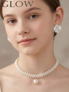 一套优雅复古法式风格花卉串珠项链耳环首饰套装，适合少女日常及节日佩戴。 - 花朵 - 查看 2