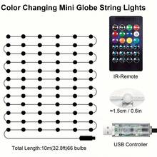 Smart Color Changing Christmas Lights, 33FT 66LED App Control RGB Globe String Light With Remote & Timer, Music Sync Twinkle Christmas Tree Light Waterproof Indoor Outdoor Christmas Decorations - 32,8FT/66LED - Xem 10