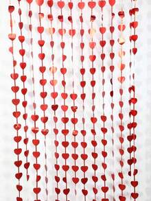 1pc Valentine's Day Heart Shaped String Curtain, Party Background Decor - Red - View 3