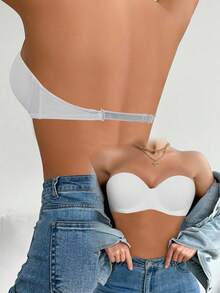 蜜桃女孩白色加厚文胸，性感舒适的钢圈文胸，肩带可拆卸 - 白色 - 查看 7