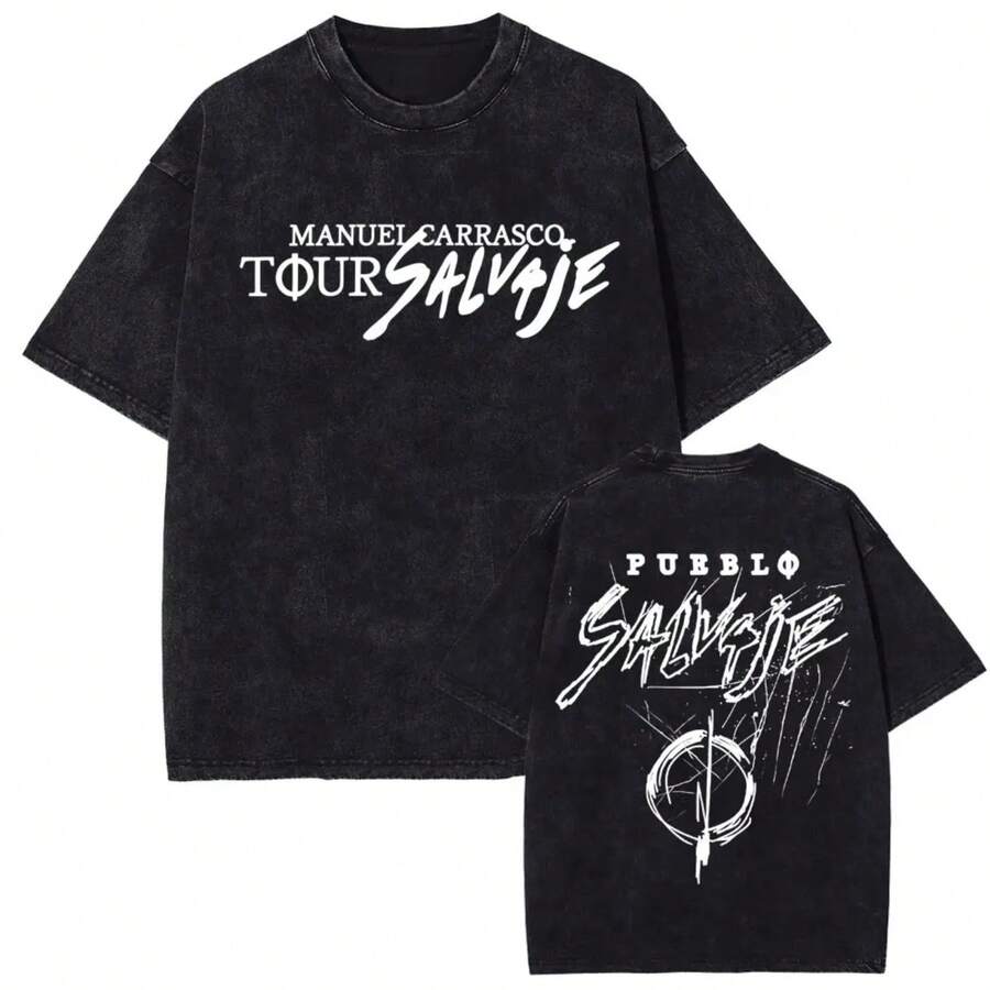 Rapper Manuel Carrasco Album Tour Merch T Shirts Men's Clothing Vintage Washed Summer T-Shirt Unisex - 黑色4 - 查看 1