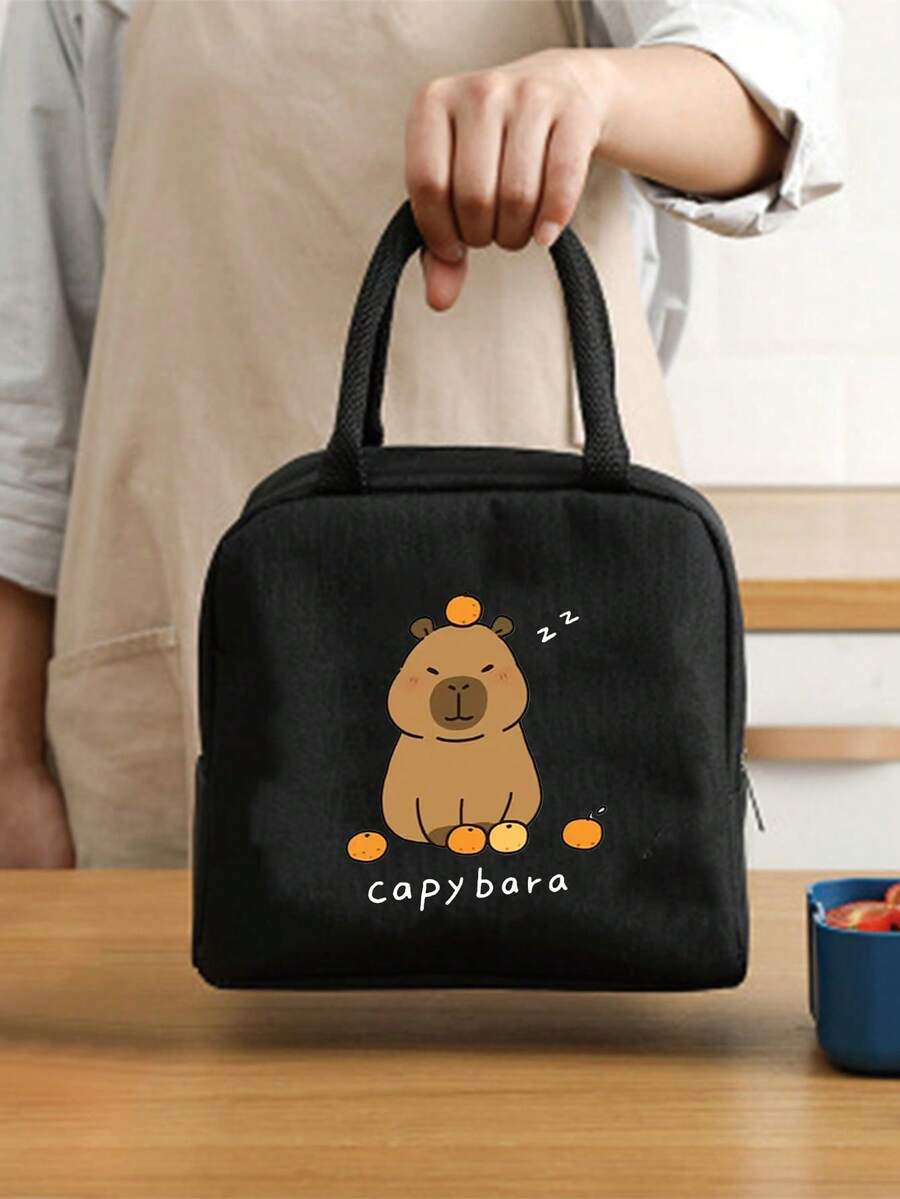 1pc Lunch Bag With Capybara Pattern,Cute Polyester Lunch Tote,Handheld Bags,Portable Lunch Bag, Lunch Box For Adults, Large Capacity Multi-Pocket Lunch Bag, Work Lunch Bag, Tote Bags, Portable Cooler Bags, Ice Packs, Storage Bags, For Travel, Work, Picnic, Outdoor Activities - Capybara-Themed Handbag, For Teenager, Outdoor Essentials,As Holiday Gifts Or Birthday Gifts To Family Or Friends