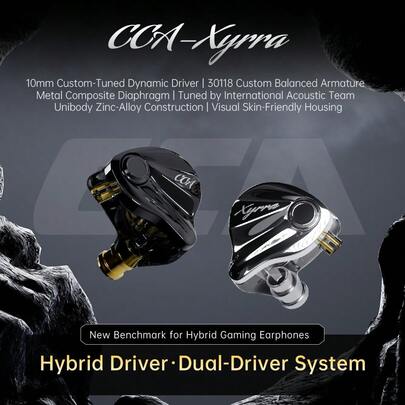 KZ CCA Xyrra Dual Driver In-Ear Monitoring Headphones, HiFi In-Ear Music Earphones, Wired Gaming Earbuds, Designed For Gamers