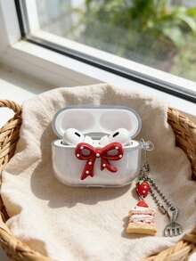 1个透明3D波点蝴蝶结TPU耳机保护壳+可爱草莓蛋糕吊坠，兼容苹果Pro第三代，蓝牙保护壳适用于第二代/第四代Pro 2 - 彩色 - 查看 2
