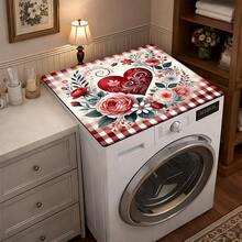 1pc Heart, Flower, Plaid Pattern Printed Washing Machine Dust Cover Mat, Rubber Soft Bottom, Laundry Room Accessory, Washing Machine Top Protective Pad, Quick Drying, Refrigerator Dust Cover, Coffee Maker Countertop Absorbent Mat, Diatomite Draining Mat, Modern Laundry Room And Kitchen Appliance Washing Machine And Dryer Dust Cover, Home Decor, Kitchen & Dining Decor - Multicolor - View 1