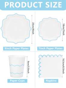10pcs/50pcs/80pcs Light Blue Party Tableware Set, White & Blue Rimmed, Scalloped Paper Plates, Cups And Napkins, Baby Blue Boy Baby Shower Party Decorations, Includes Baby Blue Scalloped Paper Plates, Napkins And Cups, Suitable For Bridal Shower, Wedding, Birthday, Gender Reveal Party Supplies - Blue - View 2