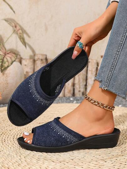 Women's Geometric Pattern Slip-On Slippers, Comfortable, Fashionable, Versatile, Lightweight, Non-Slip, Sole, Suitable For Indoor Home Wear, Spring/Autumn