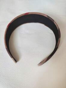 1条独特宽版女士发带，纯色和格子图案可选，休闲波西米亚风派对可爱街头风优雅款，采用涤纶绒面料，适合所有季节。 - 咖色 - 查看 9