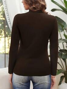 Jersey de cuello alto para mujer, estilo 2025 - Blusa básica de manga larga versátil - Jersey de punto de ajuste ceñido - Café integral - Ver 2