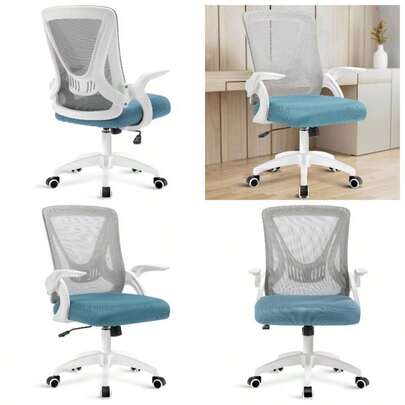 Adjustable Office Chair, Desk Chair, Mesh Swivel Chair With 90 Flip - Armrest With Lumbar Support Adjustable Height Blue
