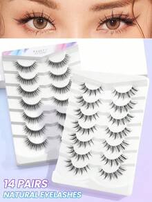 7 Pairs Natural Criss-Cross Full Head False Eyelashes, Transparent Eyelash Stem, Suitable For Daily Wear, Cartoon Style, Travel Essential - 黑色 - 查看 3