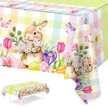 Easter Disposable Tablecloths Plastic Bunny Flower Pattern Plaid Table Covers For Party Holiday Home And More - Multicolor - View 5