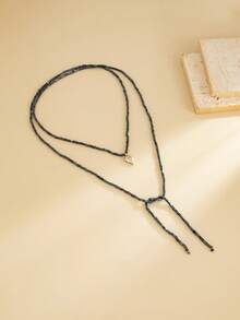 1 件几何串珠不对称圆形吊坠流苏饰物长项链，时尚别致，适合休闲、街头风格、旅行、婚礼、约会、女士生日、节日、多功能珠宝礼物