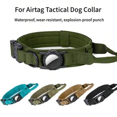 For AirTag Dog Collar Tactical Dog Collar, Adjustable Military Training Nylon Waterproof, Wear-Resistant, Explosion-Proof Punch,Dog Collar With Control Handle And Heavy Quick-Release Metal Buckle For Small Medium Large Dogs Not Include AirTag