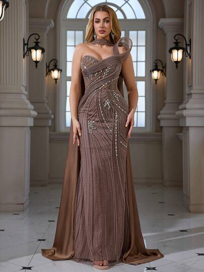 Sexy Off-Shoulder Lace Dress With 3D Floral Beaded & Sequin Embroidery Decor, Backless Mermaid Hem Evening Gown