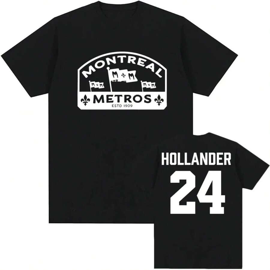 Shane Hollander 24 Montreal Metros Tee Heated Rivalry Graphic Print T-Shirt Casual Cotton Streetwear - 黑色1 - 查看 1