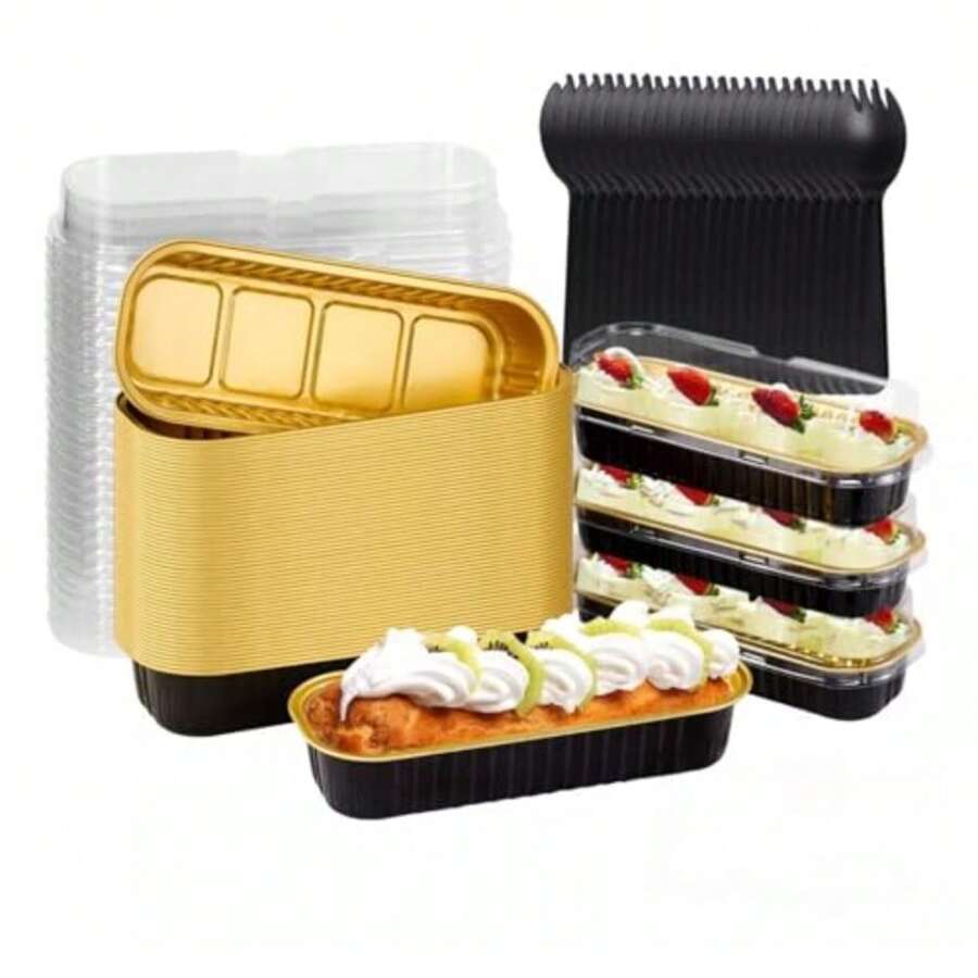 CYPN100Pcs Moldes para Hornear MIni Moldes de Aluminio con Cucharas y Tapas Ideal para Pan Pastel Brownies HornearFashion - 227688001 - Ver 1