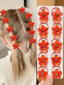 10个装多色花朵发圈，饰有水钻和花朵，是送给女孩的完美礼物，高弹耐用，适合旅行和日常发型，返校季必备 - 彩色 - 查看 6