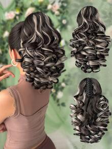 Claw Shaped Ponytail Extension Hair Accessory Black Brown Gradient Brown Multi-Color 12 Inch Deep Wave Heat-Resistant Fiber Synthetic Ponytail Wig, Suitable For Women's Christmas, Halloween Music Festival Parties And Daily Use - Two-Tone - View 12