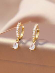 Pendientes de aro con piedra preciosa en forma de lágrima multicolor - Pendientes colgantes de tono dorado, adecuados para uso diario/fiesta - gotas de agua - Ver 13