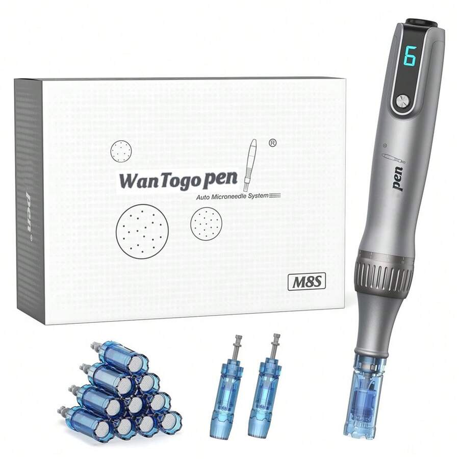 WanTogo Derrmapen Microneedling Derma Pen M8S With 12pcs Cartridge 0.25mm - 灰色 - 查看 1