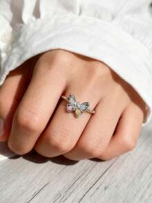1pc Cute Butterfly Adjustable Ring For Girls, Do Not Adjust Forcefully As It May Break - Silver - View 5