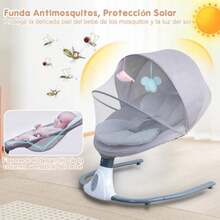JCH-Mecedora Eléctrica para Bebé Hamaca para Bebé con Mosquitera Silla Acolchada Multifuncional para Bebés con Mando a Distancia 12 Canciones de Cuna 4 Velocidades de Balanceo Columpio Eléctrico Bebés - color gris - Ver 4