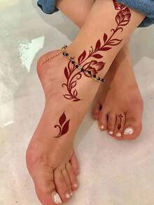 1pc Flower Hanne Tattoo Stickers For Women, Hand ,Leg And Body Art Disposable Temporary Tattoos ,For Women Fake Henna Stickers Waterproof For Festival Wedding Body Art - Burgundy - View 4