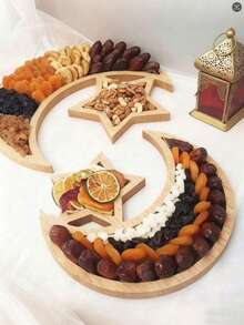 1/2pcs Wooden Star Moon Design,Ramadan Decoration Tray, Eid Al-Fitr Gift, Tray Diy Decoration Suitable For Home Courtyard Celebration Party Banquet Table Centerpiece Decoration For Fruits And Desserts Dinner Plate Decorate Your Wood Towel Decoration Party Decoration, Food Container Nut Box Lunch Box Dessert Plate Fruit Plate Kitchen Tableware Birthday Festival Kitchenware Decoration - Multicolor - View 7
