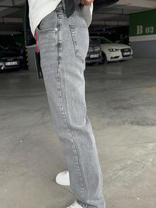 Men's Casual Tapered Fit Jeans With Pockets - Grey - View 3