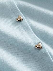 Hon'Do 2026 春夏度假嘉年华套装 - 女士天蓝色V领针织开衫，亮面心形纽扣，沙滩罩衫 - 淺藍色 - 查看 3