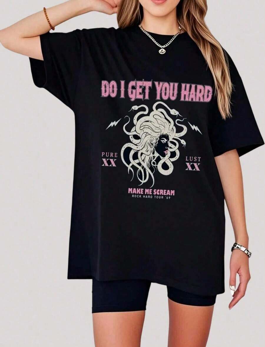 Medusa Vintage Tee Inappropriate Shir Offens T Shir Unhinged Hirt Gen Z Meme Embarring Prank Funny Gag GiftT-Shir Women's Men's Oversized Comfort Soft Crew Neck Tee Tops - 黑色 9 - 查看 1