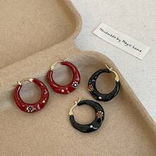 1 Pair Of Oil Drop Irregular Circle Earrings, Elegant And Exquisite Design, Suitable For Daily Wear Or Date Occasions, With Excellent Wearing Effect. - 紅色 - 查看 3
