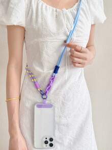 1pc Contrast Color DIY Diagonal Hanging Lanyard Acrylic Double Buckle Phone Strap - Multicolor - View 4