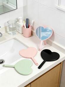 1个迷你心形镜/便携式手持高清化妆镜，可爱小镜子/手持镜，迷你化妆镜 - 彩色 - 查看 4