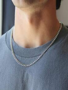 1 chiếc dây chuyền kiểu dáng xen kẽ dày mỏng thời trang, chất liệu thép titan, phụ kiện phong cách punk, phù hợp cho trang phục thường ngày. - Bạc - Xem 13