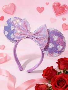 Disney Minnie Mouse Ear Headband With Sequins, Suitable For Halloween, Christmas Costume. This Mouse Ear Headband Is Unisex And Suitable For Couples, Ideal Decorative Headband/Hair Accessory For Princess Cosplay, Birthday Celebration And Christmas Party
