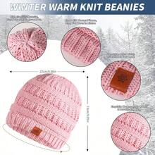 Beanie Hat Scarf Touchscreen Gloves Set Men And Women, Fleece Lined Warm Winter Beanie Gloves Long Neck Warmer Set - Pink - View 5