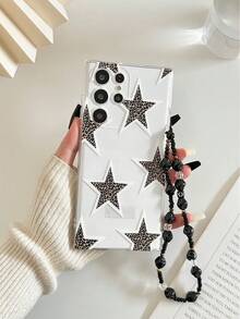 1pc Transparent Holographic Leopard Print & Star Painted Thick Shockproof Phone Case With Beaded Bracelet Accessory, Compatible With Samsung Galaxy S26/S26 PLUS/S26 Ultra, S25/S25 PLUS/S25 Ultra, A17, A07, A16, A36, A26, A56, A50, A12, A32, A52, A72, A51, A21S, A13, A14, S24/S24 PLUS/S24 Ultra, S22, A52, A53, A54, A55, S23, 11/12 Pro/12/12X/13 Pro/14 Pro/15 Pro, Redmi 10/9/Note 9/12C/Note 11 Pro/Note 8 Pro - Multicolor - View 3