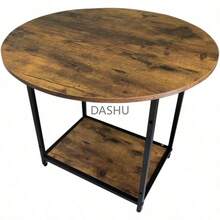 Diseño 2 en 1 con Mesa Rectangular con Almacenamiento y Mesa Auxiliar Redonda, Bossa Juego de 2 Mesas de Centro para Sala Clai – Estilo Industrial Marrón y Negro - por defecto - Ver 4