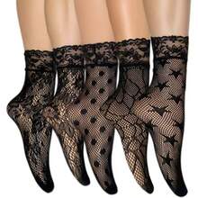 1. Women's Lace Ankle Socks, New Hollow-Out Design\N2. Women's Mid-Calf Socks - Black - View 5