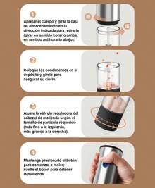 1 piezas Juego de molinillos de sal y pimienta eléctricos - Juego de molinillos de sal y pimienta automáticos de gran capacidad  , molinillo de pimienta recargable de acero inoxidable, rellenable, ajuste de grosor, juego de molinillos de sal y pimienta eléctricos , molinillo de pimienta automático, operación con una sola mano, núcleo de molienda de cerámica, recargable vía USB, luz LED, regalo de Navidad, regalo de cocina, regalo de Año Nuevo, regalo de Halloween, regalo de Acción de Gracias, regalo de San Valentín, negro - 1 - Ver 7