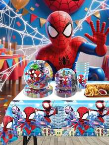 Marvel Spider-Man Themed Party Supplies Set, Suitable For Children's Birthday, New Year Party/Wedding, Includes Plates, Napkins, Cups, Party Decorations | Superhero Themed Tableware - Multicolor - View 3