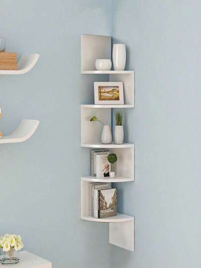 1pc Creative 5-Tier Wall-Mounted Triangle Corner Shelf, Semicircular Display Rack Bookshelf