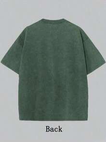 1pc Vintage Wash T Shirt Print Casual Daily Wear 100 Percent Cotton Graphic Tee Men's T Shirt Sports Wear Men's Fashion Cotton TeeVibrant Neon Cotton Round Neck Abstract Printed T-Shirts-Men's Oversized Vintage Wash Cotton Tee - Casual Loose Fitmens Clothes Shirts - 軍綠色 - 查看 4